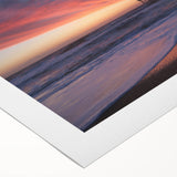 Art deco poster featuring a serene Outer Banks scenery in muted blue and beige tones on rolled canvas.