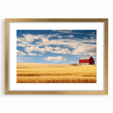 Extra large abstract art print of North Dakota scenery in gold frame, featuring textured earth tones.