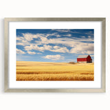 Textured abstract art print depicting North Dakota scenery in muted earth tones on a framed silver mat.