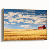 Framed canvas wall art depicting a vintage-style North Dakota landscape in muted earth tones, ideal for bedroom decor.