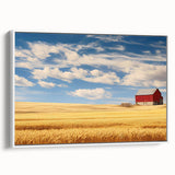 Vintage poster art of North Dakota scenery in vibrant colors on a large framed canvas, ideal for living room decor.
