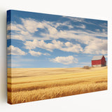 Large art depicting a serene North Dakota landscape on stretched canvas, featuring muted earth tones.