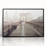 Large abstract wall art of the Brooklyn Bridge in black and white tones on a framed acrylic.