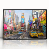 Large abstract wall art of Manhattan skyline in muted black and gray tones on framed acrylic.