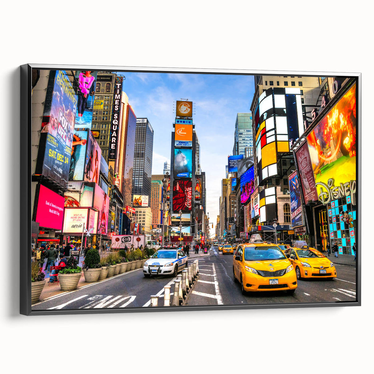 Black and white framed canvas of Manhattan skyline, ideal for bedroom wall art with vintage poster style.