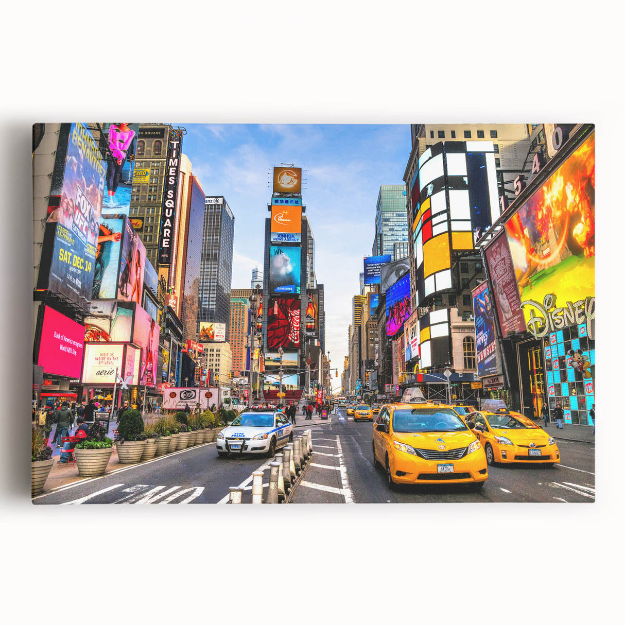 Black and white large art print of Manhattan skyline on stretched canvas, ideal for kitchen wall art.