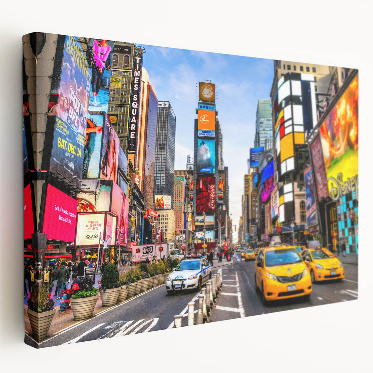 Large canvas print of Manhattan skyline in muted gray and blue tones, suitable for kitchen wall art.