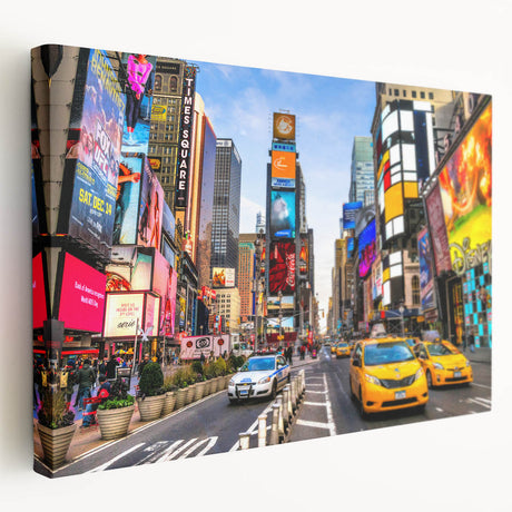 Large canvas print of Manhattan skyline in muted gray and blue tones, suitable for kitchen wall art.