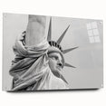 Acrylic print of the Statue of Liberty in muted green and blue tones, ideal for modern bedroom or dining room decor.