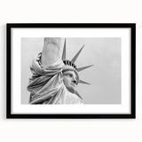 Extra large abstract art print of the Statue of Liberty in colorful, textured tones on a black framed canvas.
