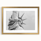 Extra large framed wall art of the Statue of Liberty in textured abstract style, using muted gray and green tones.