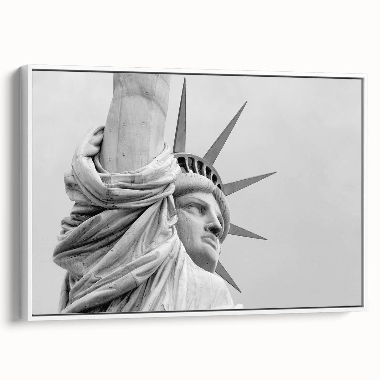 Vintage poster art of the Statue of Liberty in colorful tones on a large framed canvas, ideal for living room decor.