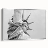 Vintage poster art of the Statue of Liberty in colorful tones on a large framed canvas, ideal for living room decor.