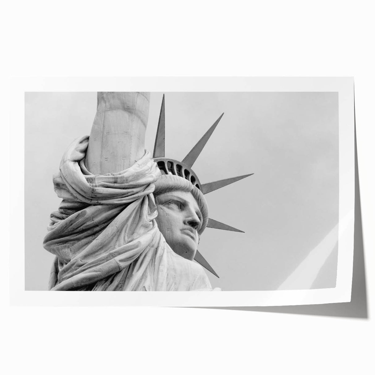 Extra large rolled print of the Statue of Liberty in muted green and blue tones, suitable for dining room wall art.