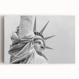 Black and white stretched canvas of the Statue of Liberty, ideal for kitchen wall art.
