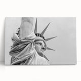 Large art of the Statue of Liberty in black and white on stretched canvas, suitable for bedroom wall decor.