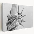 Large canvas print of the Statue of Liberty in muted green and blue tones, suitable for kitchen wall art.