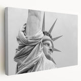 Large canvas print of the Statue of Liberty in muted green and blue tones, suitable for kitchen wall art.