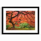 Extra large abstract art print of Portland, Oregon in vibrant, textured colors on a black framed canvas.