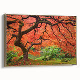 Framed canvas of a Portland, Oregon landscape with muted green and gold tones, ideal for bedroom wall decor.
