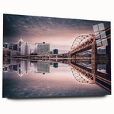 Acrylic print of a large abstract depiction of Pittsburgh, featuring a blend of blue and gray tones.