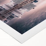 Art deco poster of Pittsburgh skyline in muted gold and black tones on rolled canvas, suitable for dining room wall art.