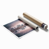 Extra large rolled print of Pittsburgh skyline, featuring soft pastel colors, ideal for classy bathroom wall art.