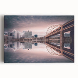 Black and white photo of Pittsburgh skyline on large stretched canvas, suitable for kitchen wall art.