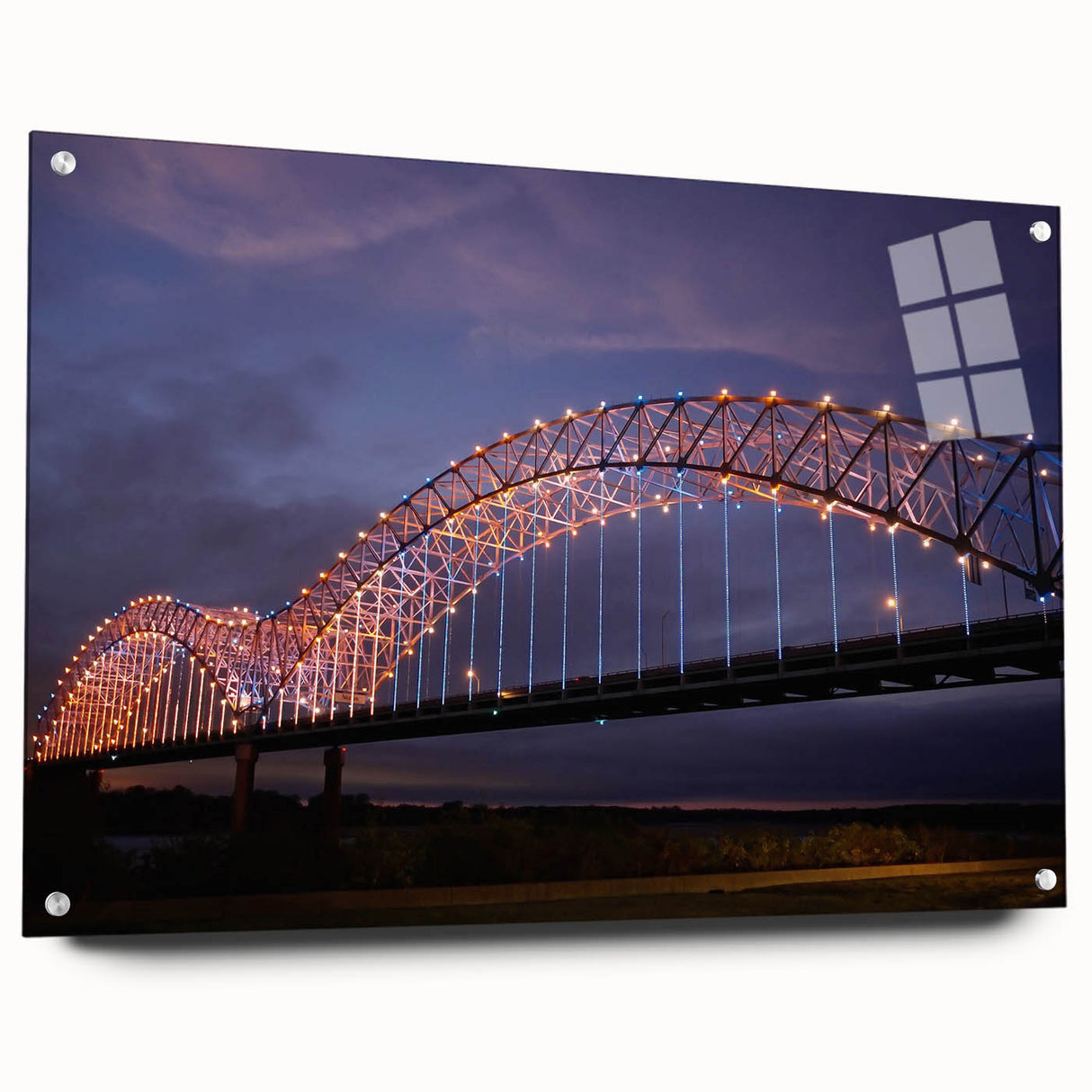 Acrylic print of Memphis skyline in muted blue and gray tones, ideal for dining room art.