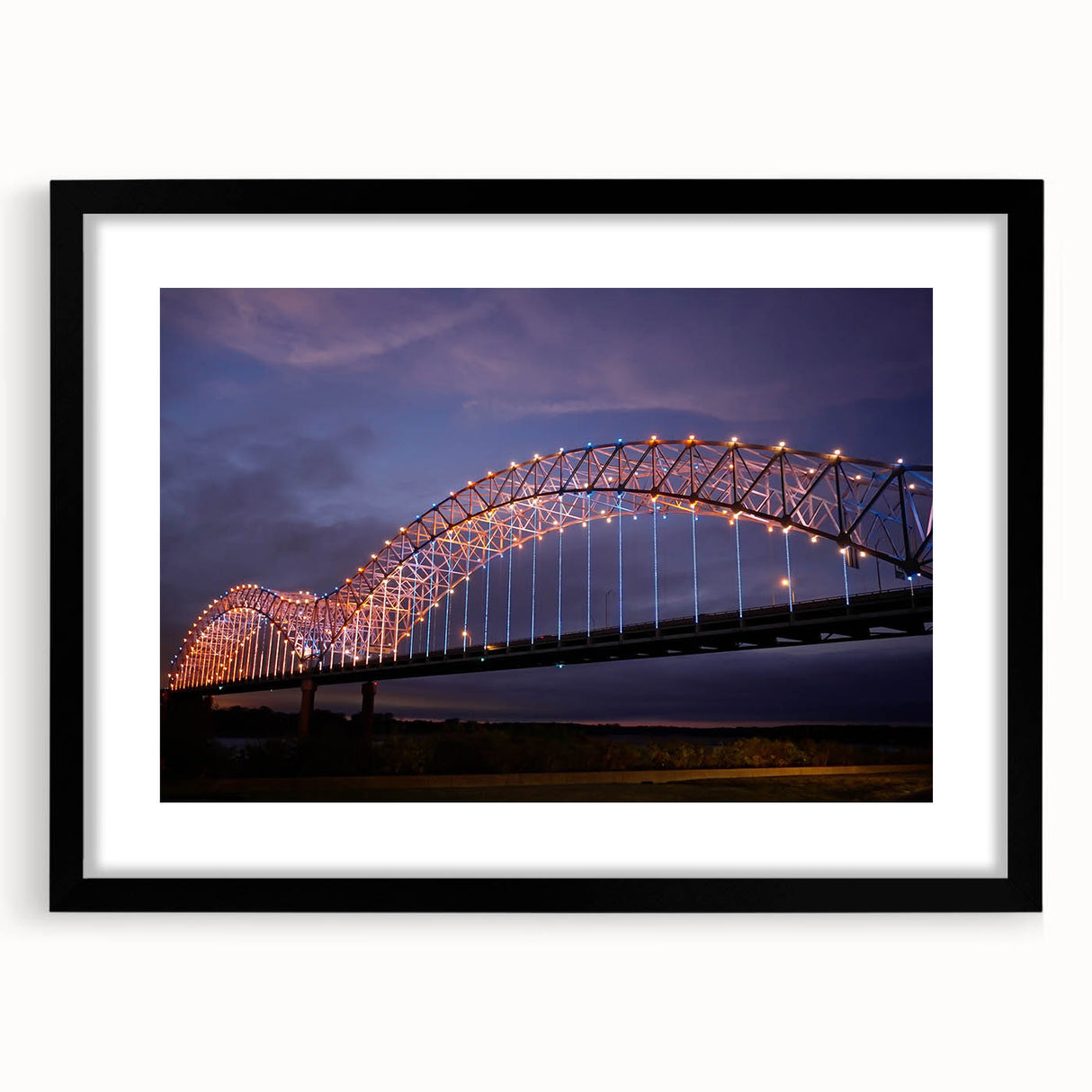 Colorful abstract art print of Memphis scenery in vibrant hues on a large framed canvas, suitable for living room decor.