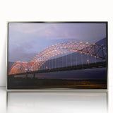 Mid-century modernist art depicting the Memphis, Tennessee skyline in muted gray and silver tones on framed acrylic.