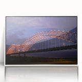 Art deco poster of Memphis scenery in muted blue and white tones on framed acrylic, suitable for modern nursery decor.