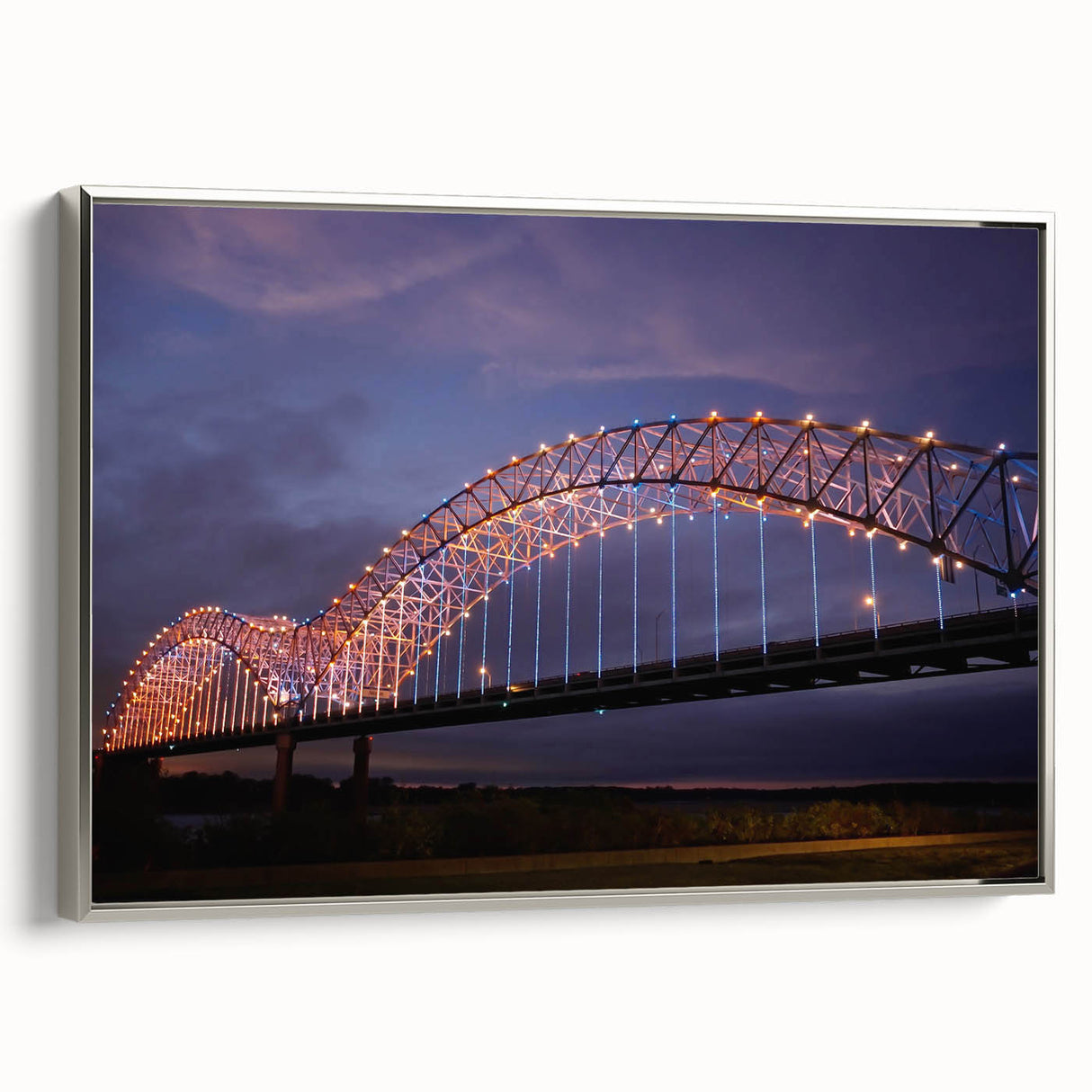 Framed canvas of a colorful Memphis, Tennessee landscape painting with vintage poster art style, ideal for living room decor.