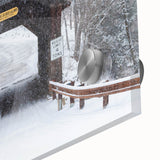 Large abstract wall art depicting Vermont scenery in muted earth tones on acrylic glass, suitable for dining room ambiance.