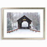 Textured abstract art print depicting a serene Vermont landscape, in muted green and blue tones, framed in silver.