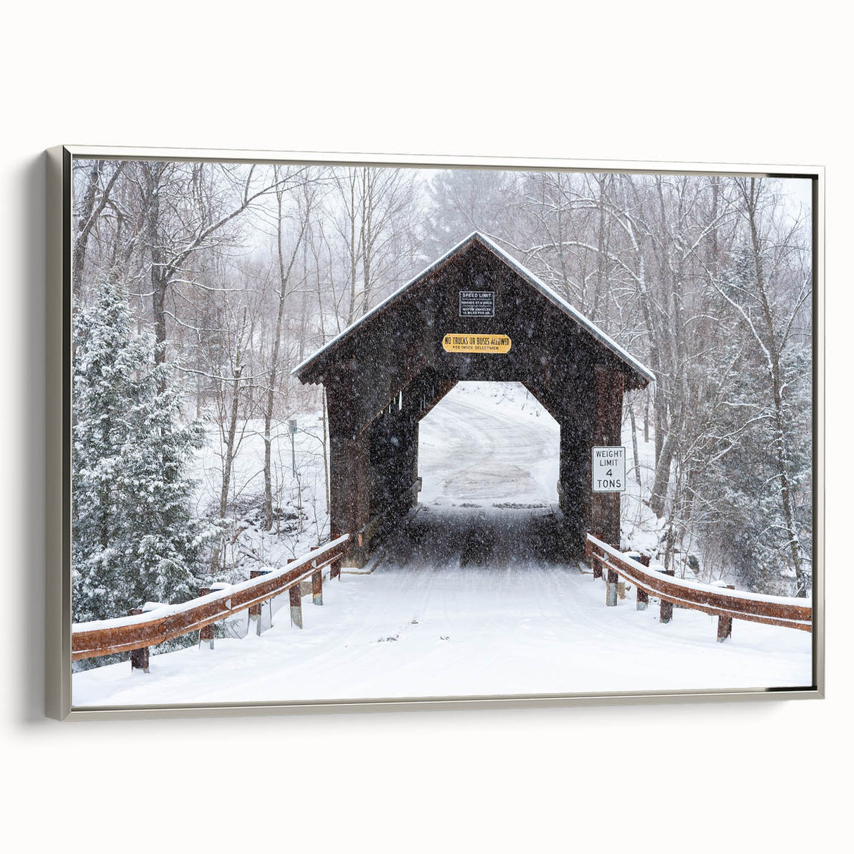 Framed canvas depicting a vintage Vermont landscape in muted earth tones, ideal for living room decor.