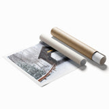 Extra large rolled print of Vermont scenery with lush greenery and floral elements, ideal for classy bathroom wall art.