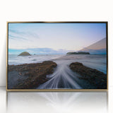 Mid-century modernist style large art print of Olympic National Park in a gold frame, ideal for nursery wall art.