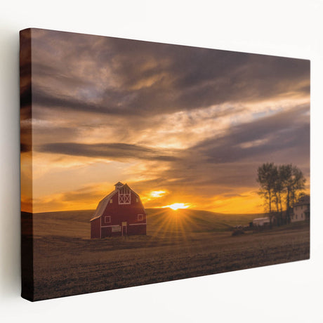 Landscape of Palouse, Washington on a stretched canvas, featuring green rolling hills under a cloudy sky.