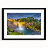 Abstract art print of Seattle skyline in vibrant colors on a large textured canvas, ideal for living room decor.