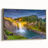 Framed canvas depicting a vintage-style Seattle landscape in black and gold, ideal for bedroom wall art.