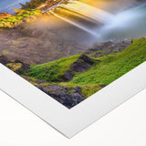 Art deco poster of Seattle skyline in muted blue and gray tones on rolled canvas, suitable for dining room wall art.