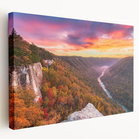 Side view of a stretched canvas depicting the scenic West Virginia landscape, featuring lush green tones.