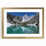Extra large wall art featuring an abstract print of Wyoming's Grand Tetons in textured gold frame.