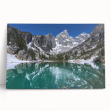 Black and white photograph of the Grand Tetons on stretched canvas, ideal for kitchen wall art.