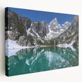 Grand Tetons landscape on large stretched canvas with vivid blue and green tones, ideal for kitchen wall art.