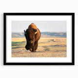 Extra large wall art of abstract Yellowstone scenery in vibrant, colorful textures on a framed black mat.