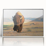 Acrylic print of Yellowstone scenery with vibrant green and blue tones, framed in white, suitable for modern art wall decor.