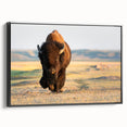 Black and white framed canvas of Yellowstone landscape, featuring muted tones, ideal for bedroom wall art.