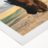 Art deco poster of Yellowstone scenery in muted earth tones on rolled canvas, suitable for dining room.